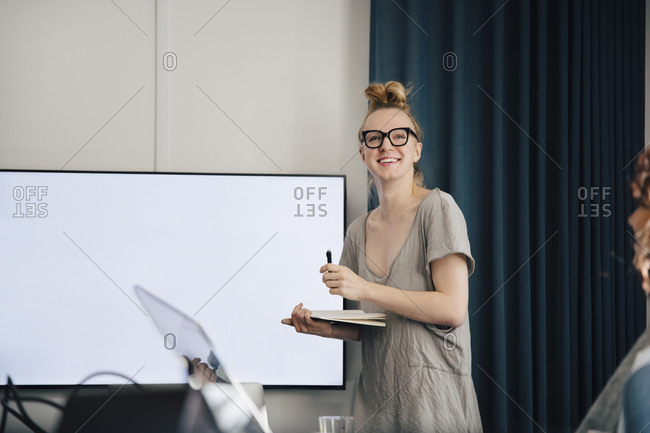 woman giving presentation