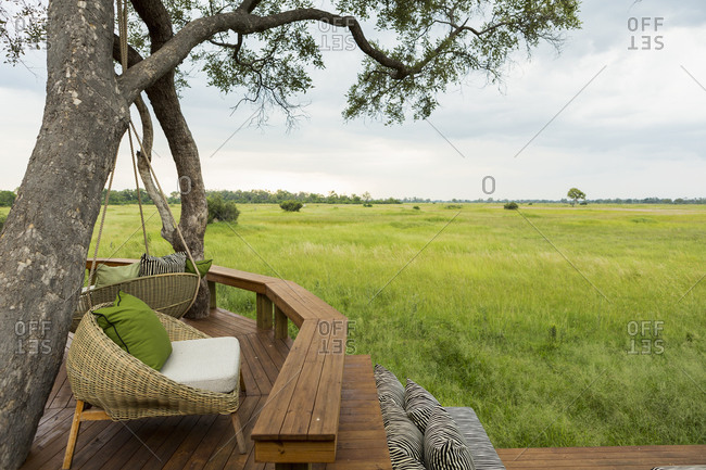 wooden platform overlooking scenic landscape, Botswana