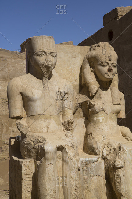 March 18, 2020: Only known statue of King Tutankhamun and wife, Luxor Temple, UNESCO World Heritage Site, Luxor, Thebes, Egypt, North Africa, Africa