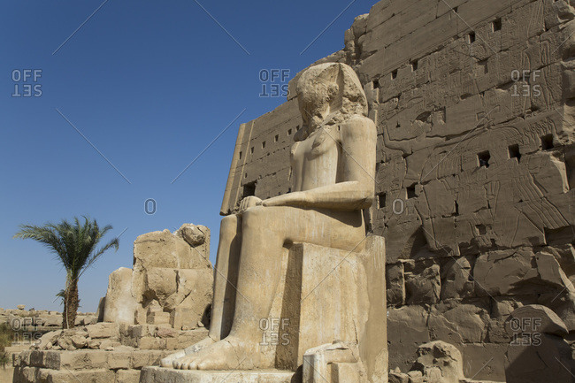 March 17, 2020: Colossus of Tuthmosis III, Eighth Karnak Temple Complex, UNESCO World Heritage Site, Luxor, Thebes, Egypt, North Africa, Africa