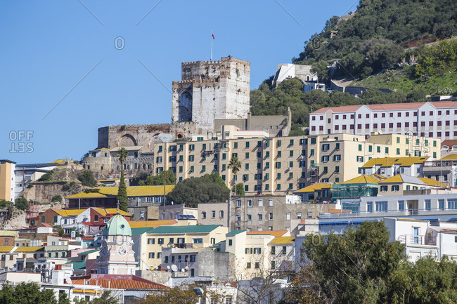 View of city center and Moorish castle, Gibraltar, Mediterranean, Europe