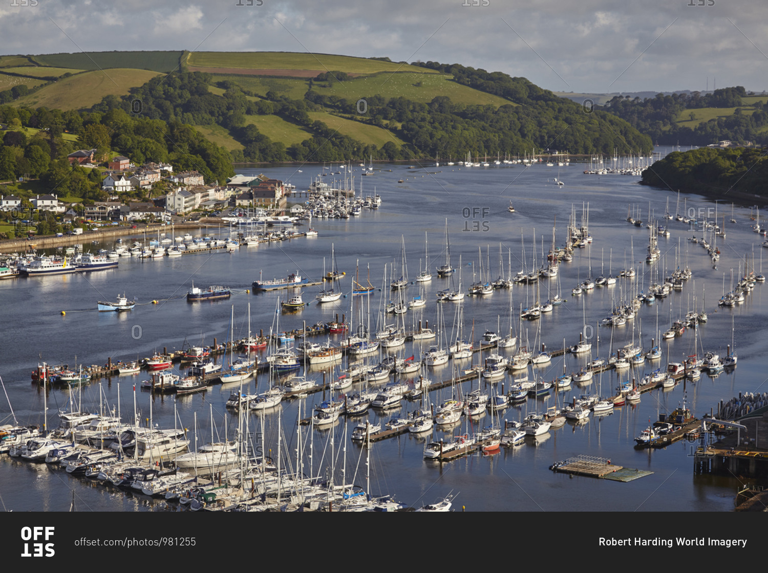 The beautiful south coast of Devon, the estuary of the River Dart at Dartmouth, seen from Kingswear, Devon, England, United Kingdom, Europe