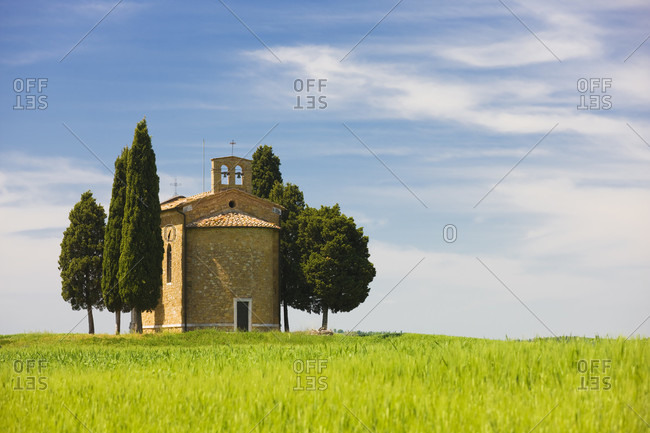 April 22, 2014: Italy, Tuscany, Val d'Orcia, Pienza, Vitaleta chapel, Field