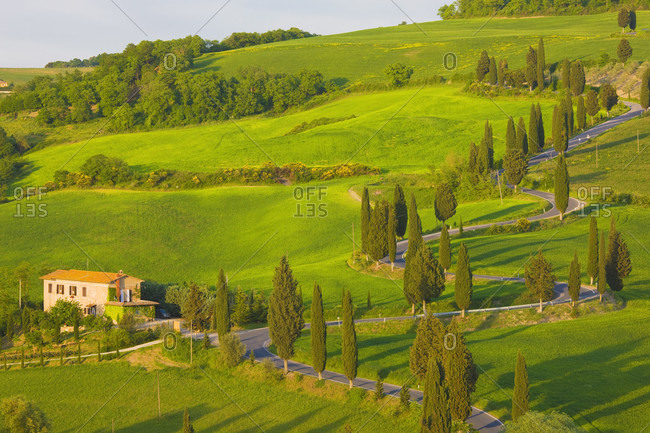 April 23, 2014: Italy, Tuscany, Val D'Orcia, Winding Road