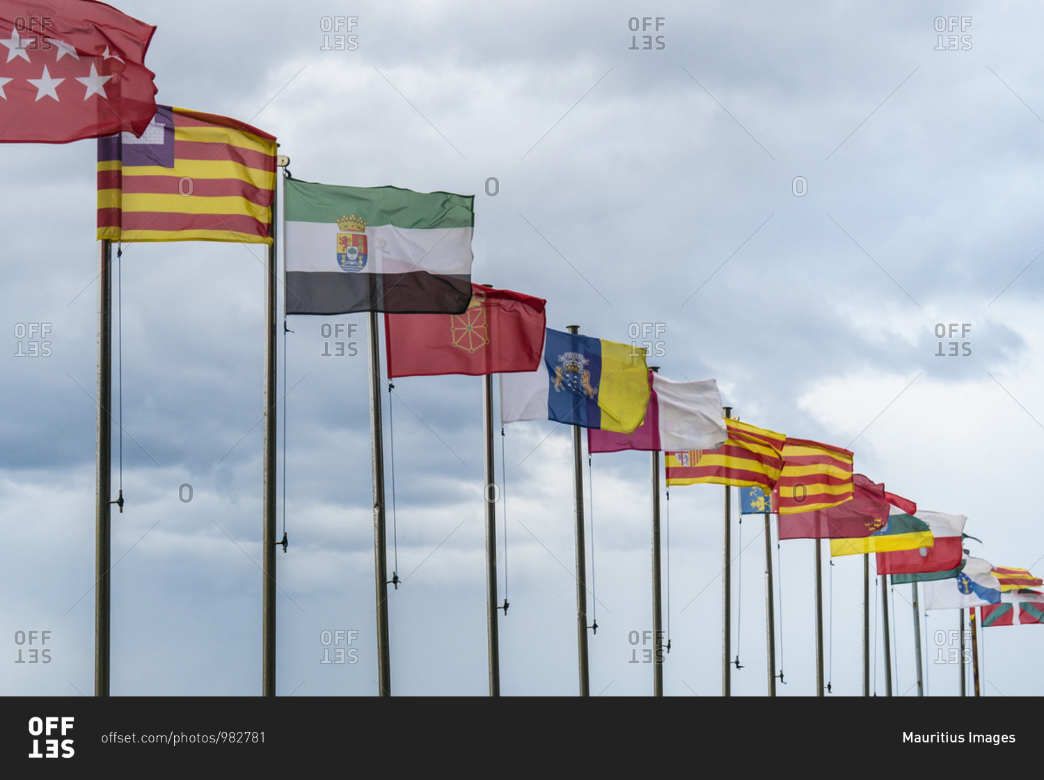 Spain, north coast, Asturias, Jacobsweg, Camino de la Costa, Cudillero, flags in the wind