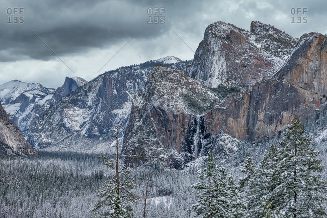 Yosemite Valley view in winter after a snow storm, Yosemite National Park