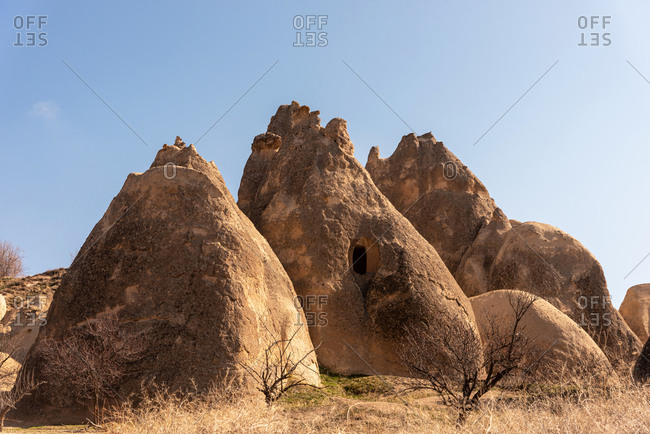 Beautiful landscape of ancient geological formation in Cappadocia valley, Turkey