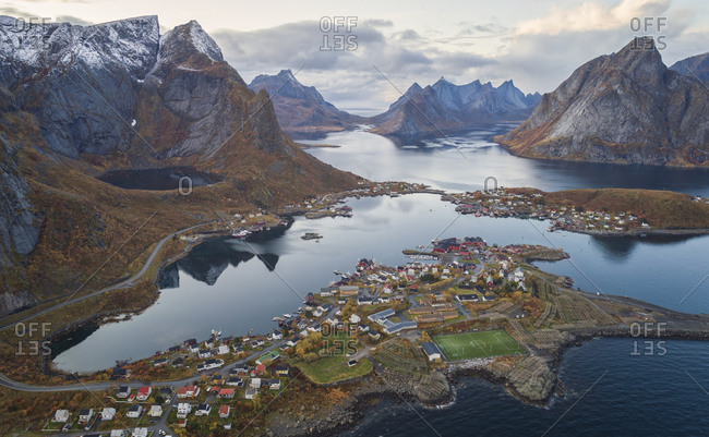 Reine village environment from an aerial point of view