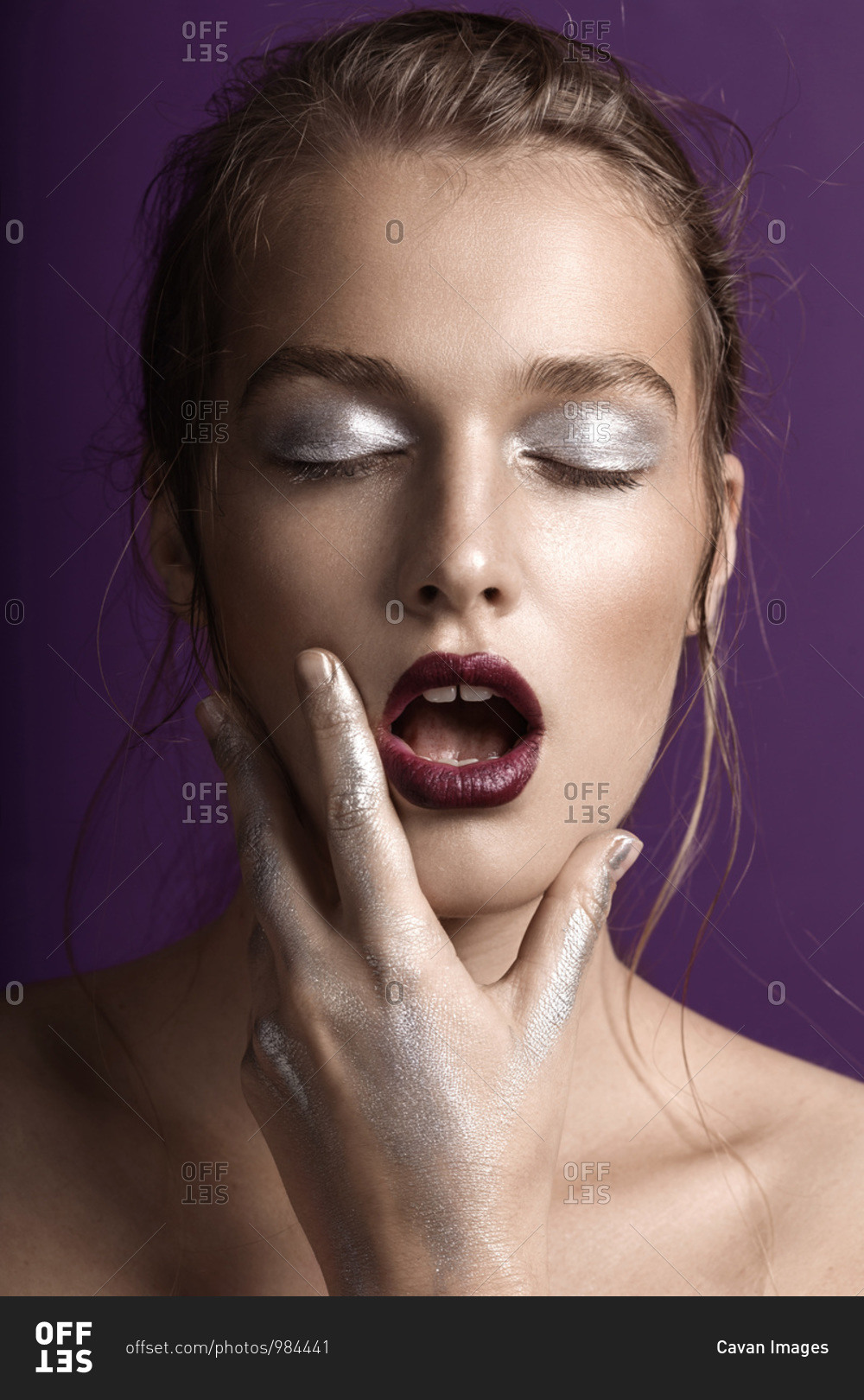 Close up beauty portrait of young woman with mouth open