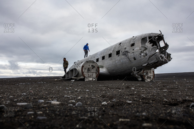 Vik, Iceland - July 21, 2018: The fuselage of a crashed US Navy DC-3 plane near Vik, Iceland.