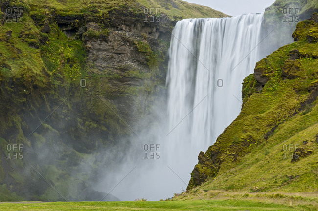 The majestic waterfall Skogafoss in the south of Iceland