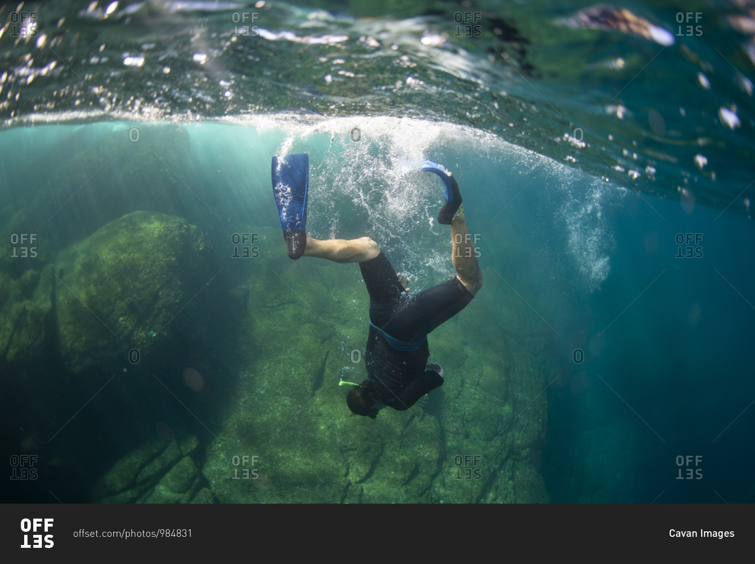 One man diving near Coronado Island in Loreto, Baja California, Mexico.
