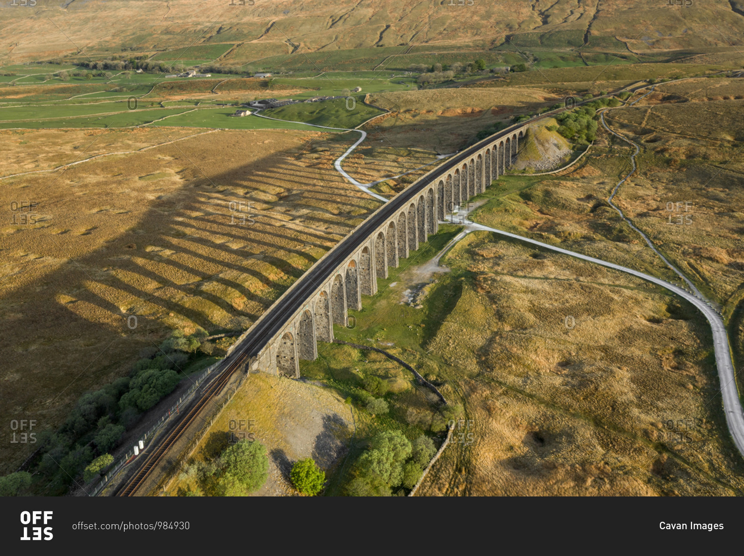 Aerial of The Ribblehead Viaduct a Grade II listed structure.