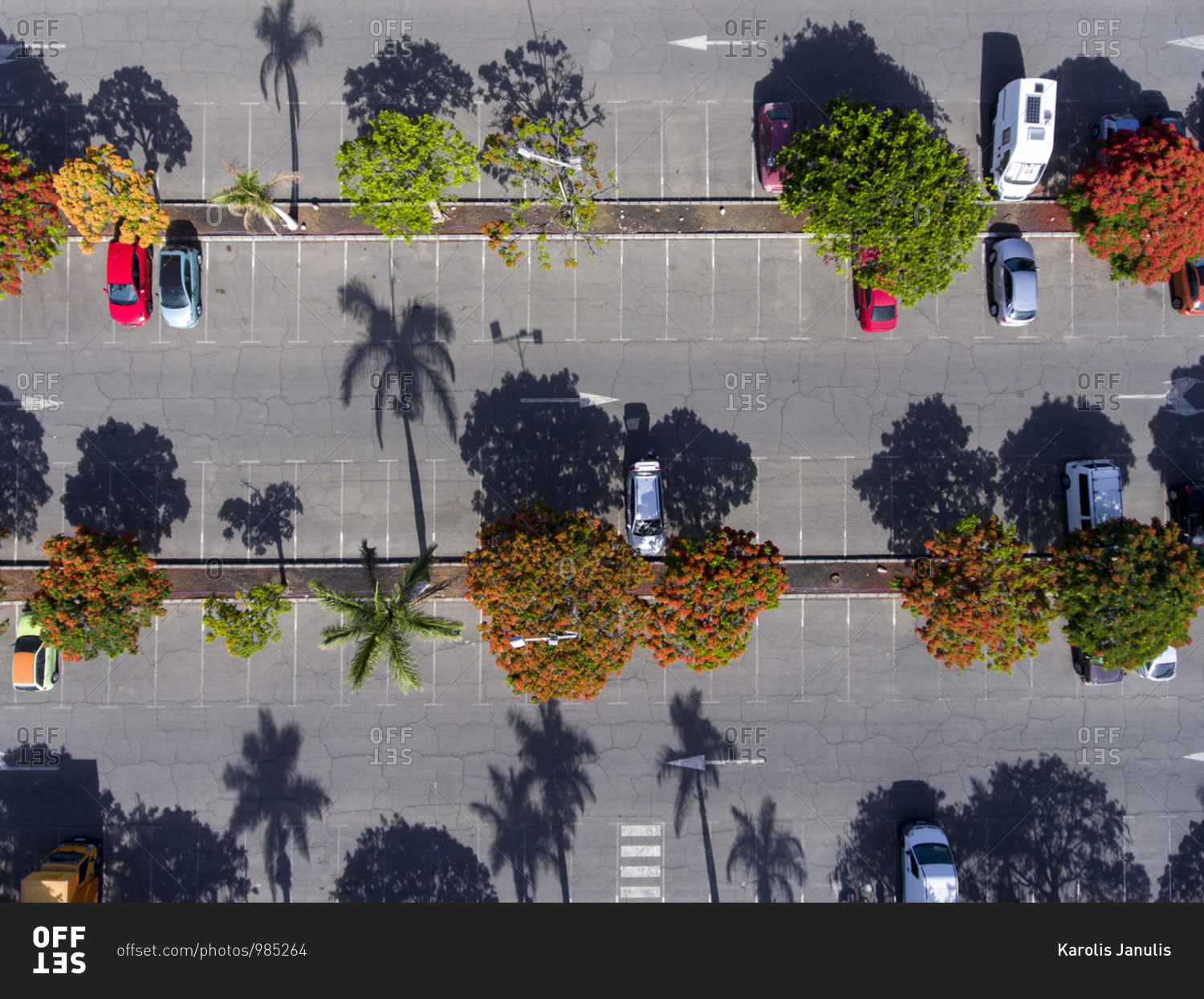 Cars in a parking lot viewed from above