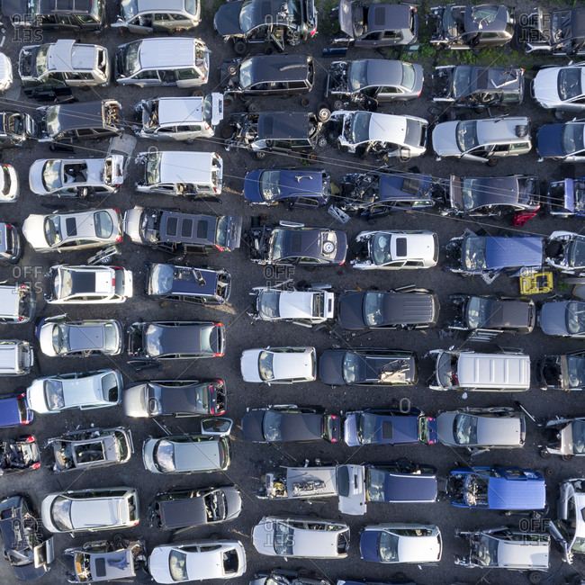 Car scrap yard viewed from above