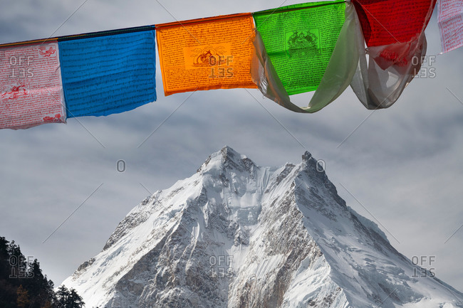 Landscape With Flag On The Mountain Stock Photos Offset