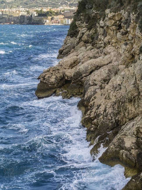 Rocky sea coast of Sorrento, Italy