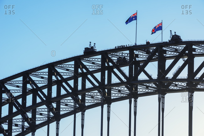 People walking on Sydney Harbor Bridge, Sydney, New South Wales, Australia