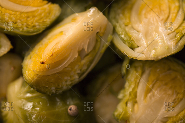 Full frame shot of baked green brussels sprouts