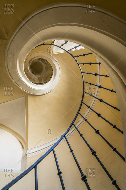 Directly above view of Spiral staircase inside Church of the Assumption of Our Lady and Saint John the Baptist, Kutna Hora, Central Bohemian Region, Czech Republic
