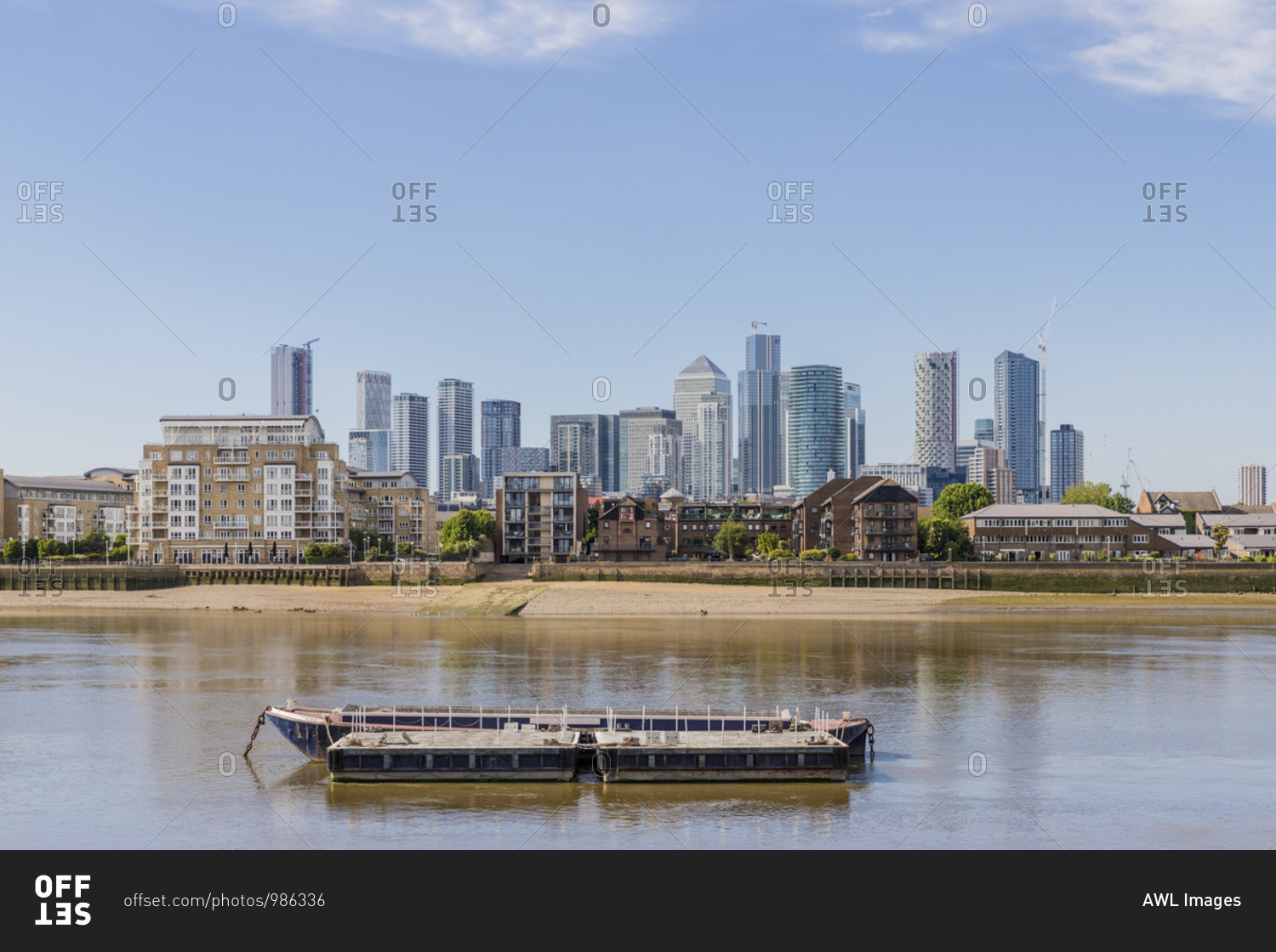 Canary Wharf and River Thames, London, UK