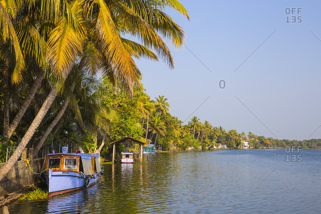 January 27, 2020: India, Kerala, Alappuzha (Alleppey), Boats on backwaters