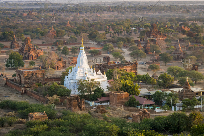 Aerial view of famous Lemyethna Temple, UNESCO, Nyaung-U, Old Bagan, Mandalay Region, Myanmar