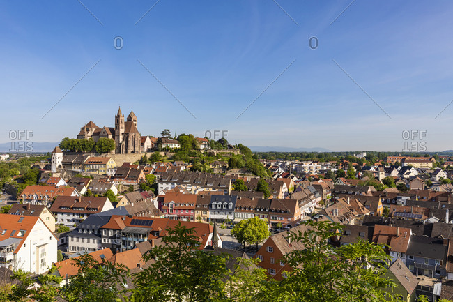May 8, 2020: Germany- Baden-Wurttemberg- Breisach- Clear sky over Breisach Minster and surrounding houses