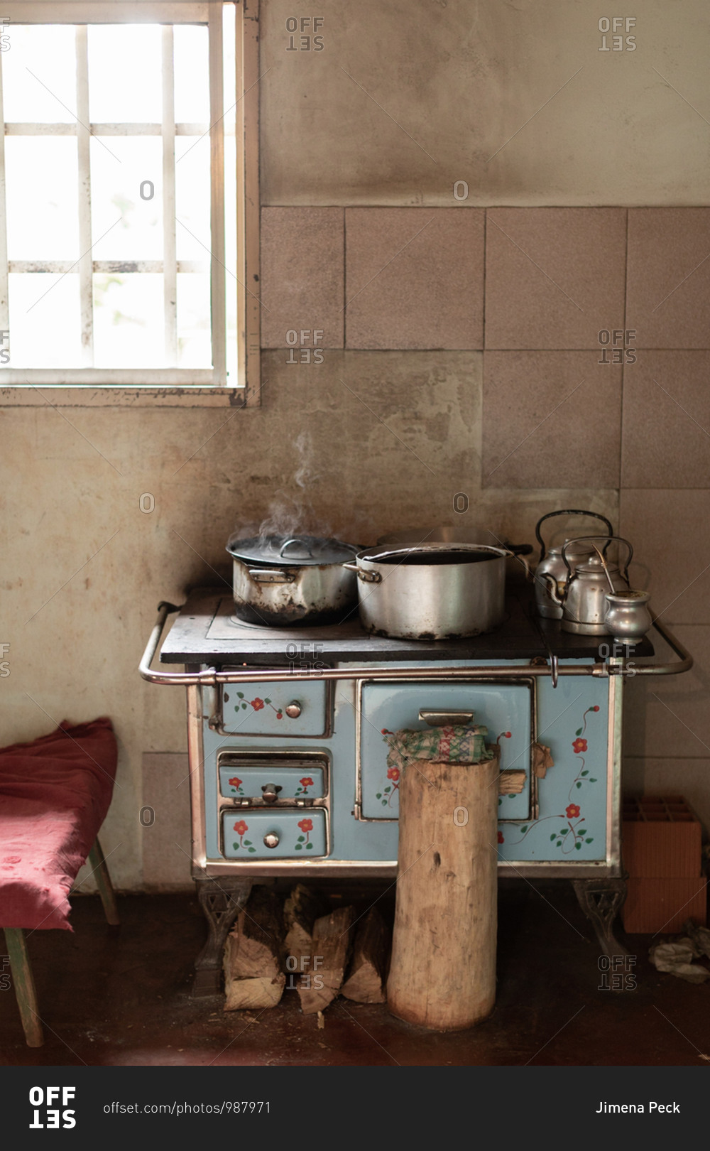Traditional rural kitchen from Misiones, Argentina with the pots and kettle