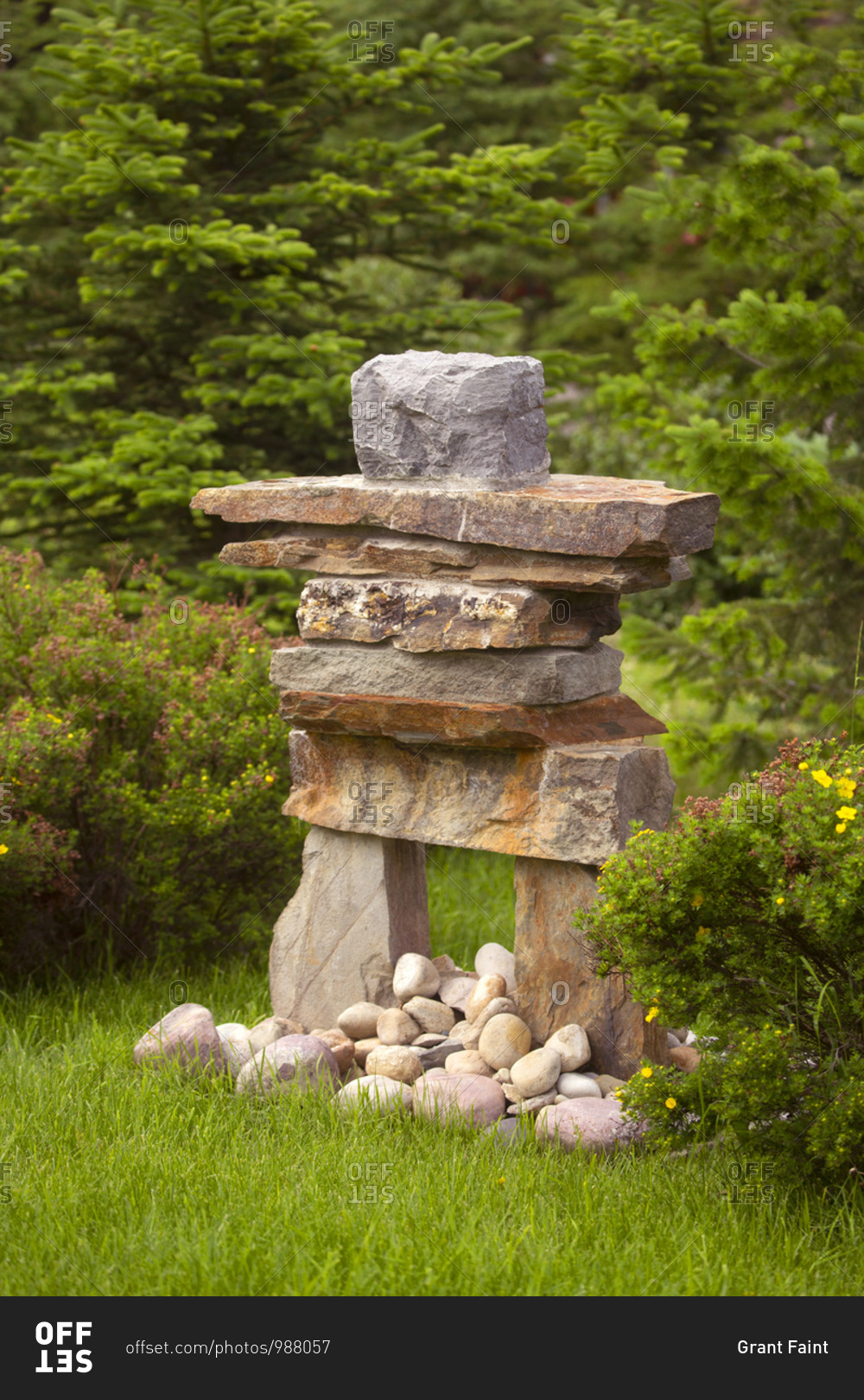 Inuksuk marker by highway in the Canadian Rockies, Jasper National Park, Canada