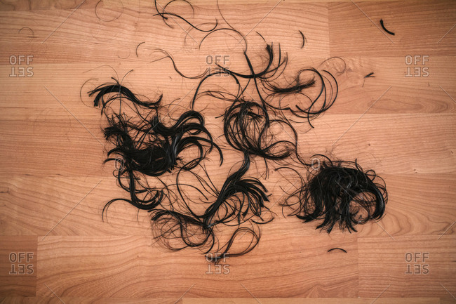 Newly cut strands of hair on the floor of a house