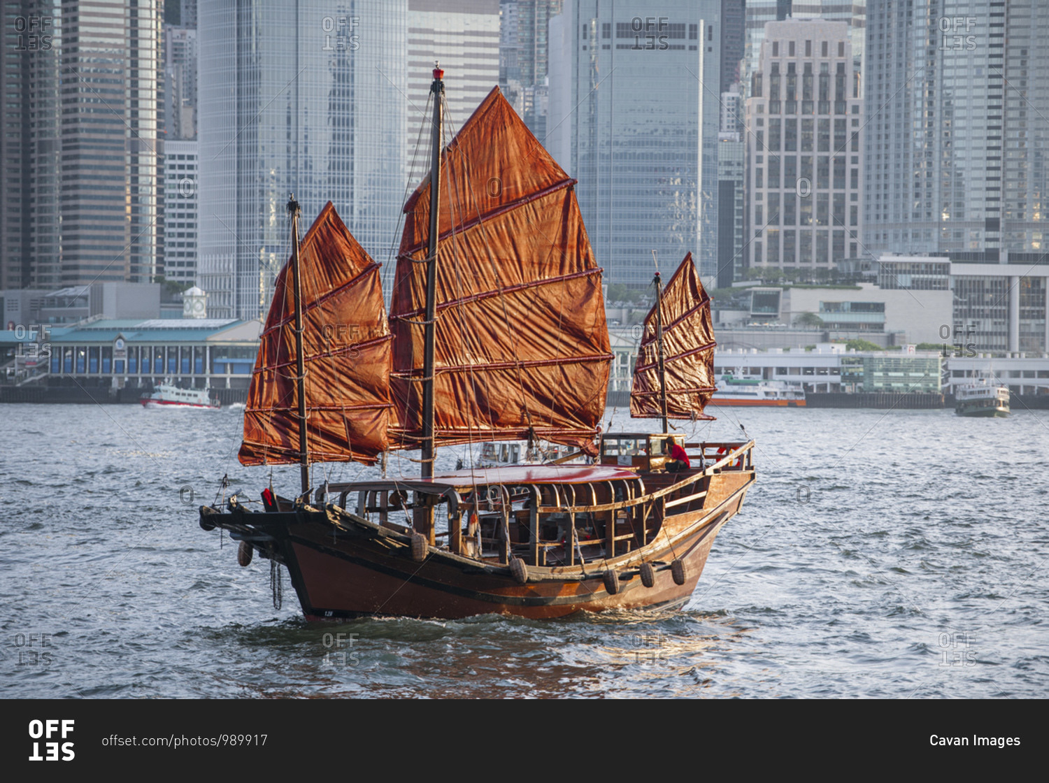 traditional junk boat at Victoria Harbor in Hong Kong