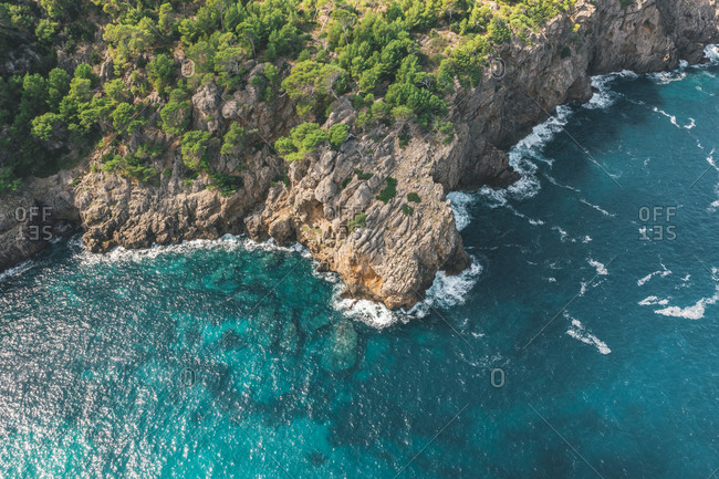 AERIAL: Tropical Coastline with Rich Colors and Turquise Water in Spain