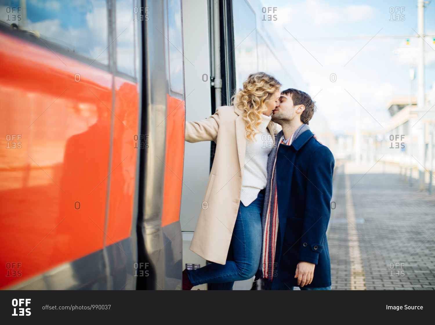 Couple kissing beside train, Firenze, Toscana, Italy