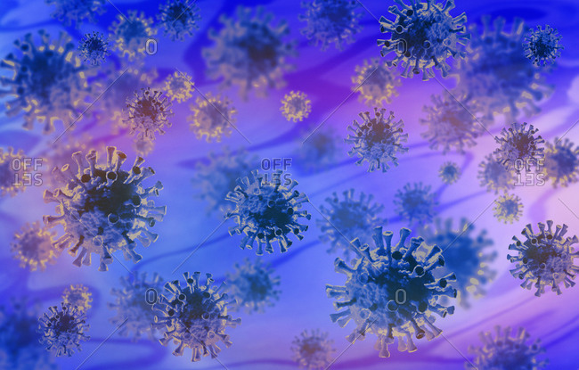 Digitally generated coronavirus on blue