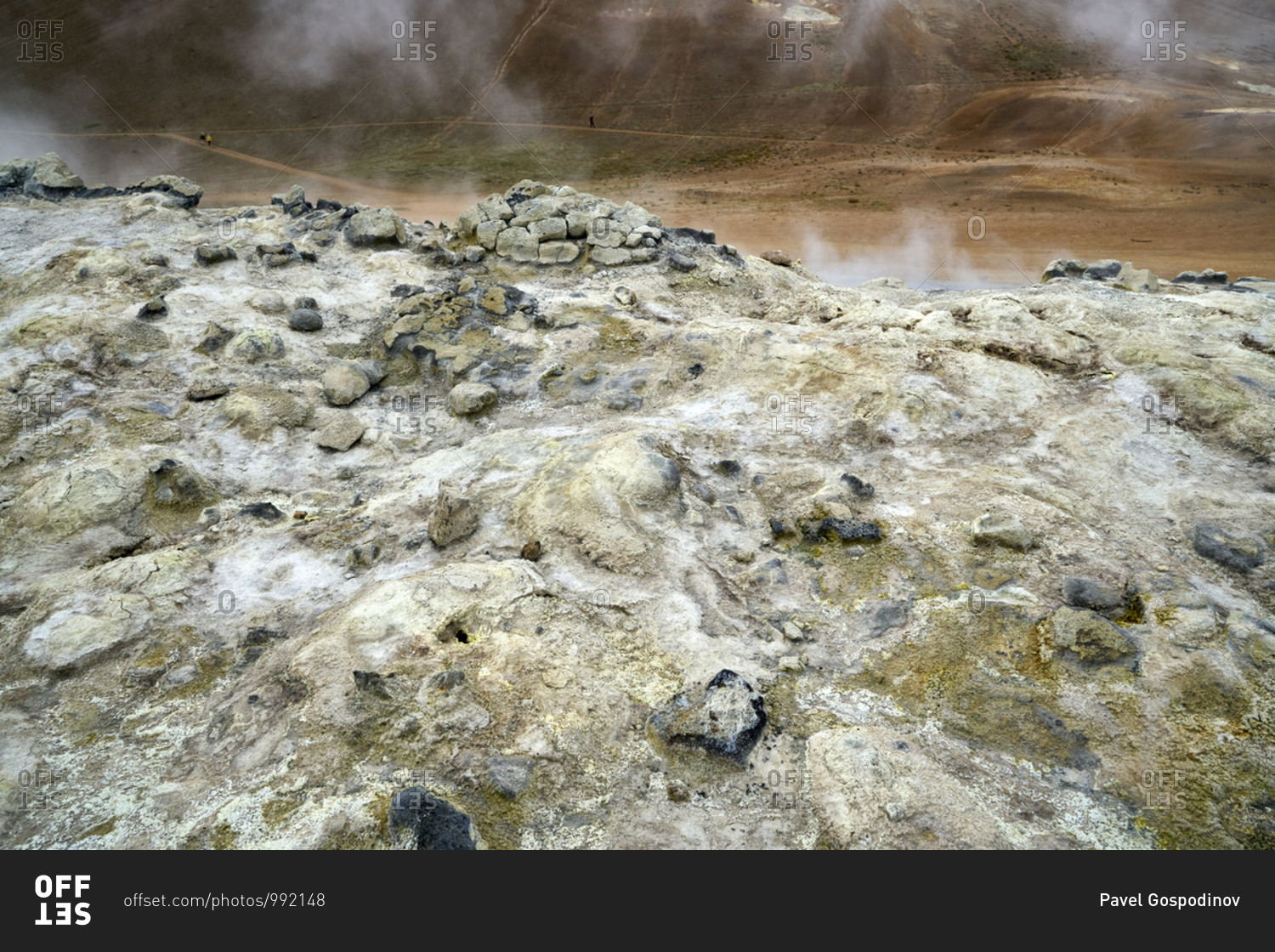 Sulfuric gas rising from the Hverir geothermal spot in Iceland