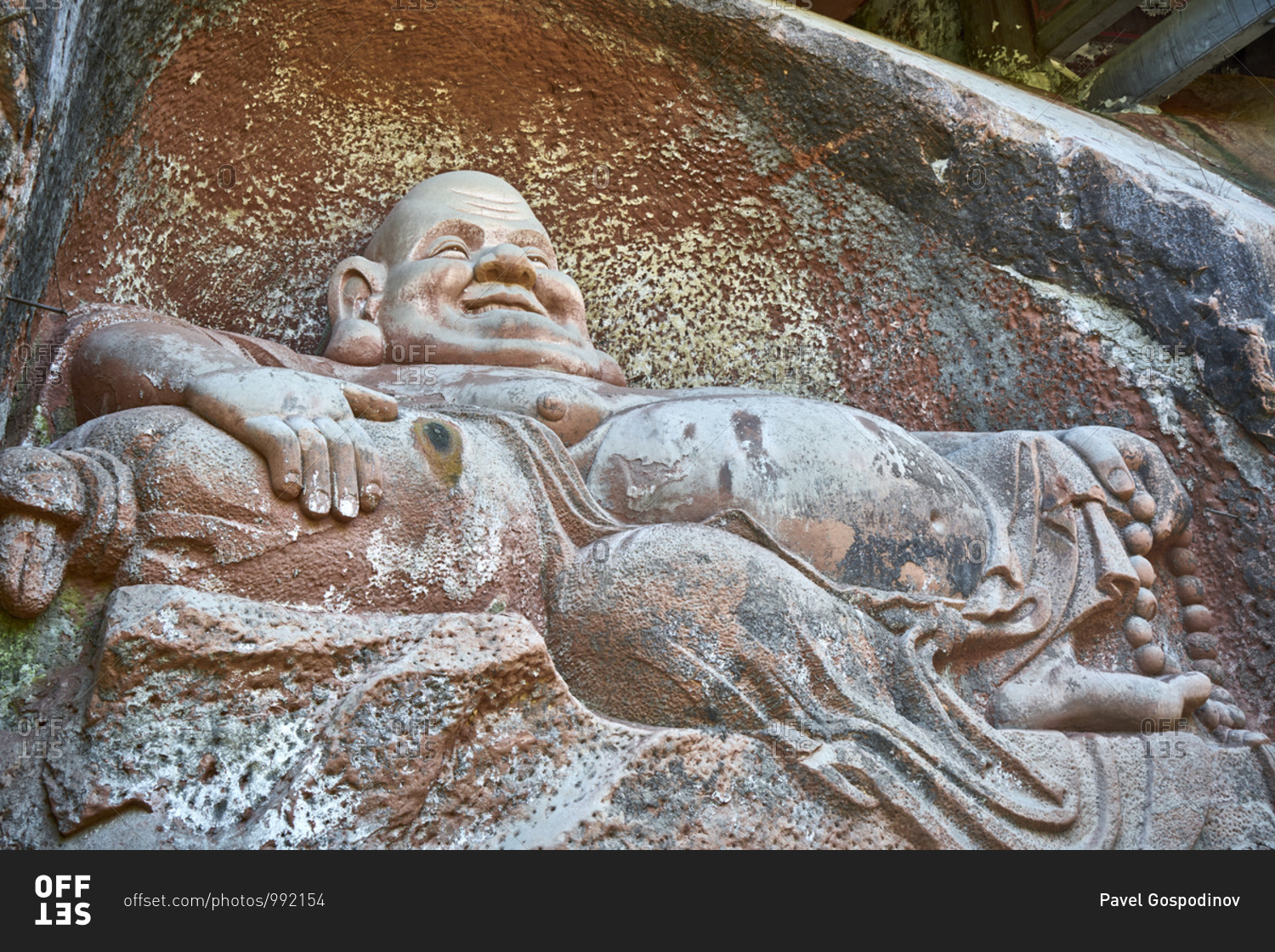 Stone carving at the Oriental Buddha Park in Leshan, China