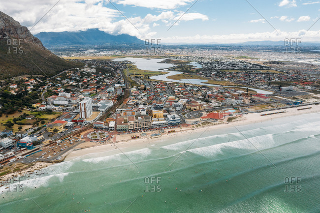 Aerial view of Muizenberg, Cape Town, Western Cape, South Africa.