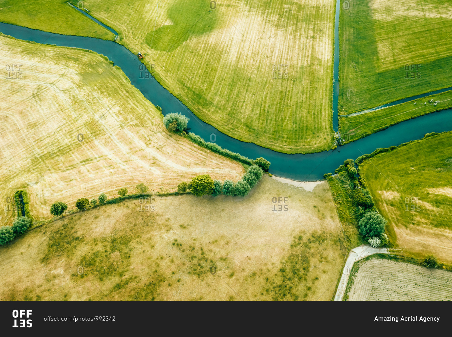 Aerial view of idyllic farmland in IJsselstein, Utrecht, The Netherlands.