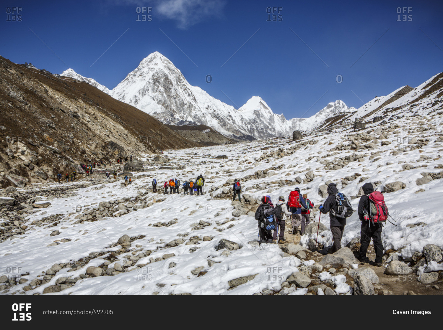 Hikers on the trail to Mt Everest Base Camp in Nepal.