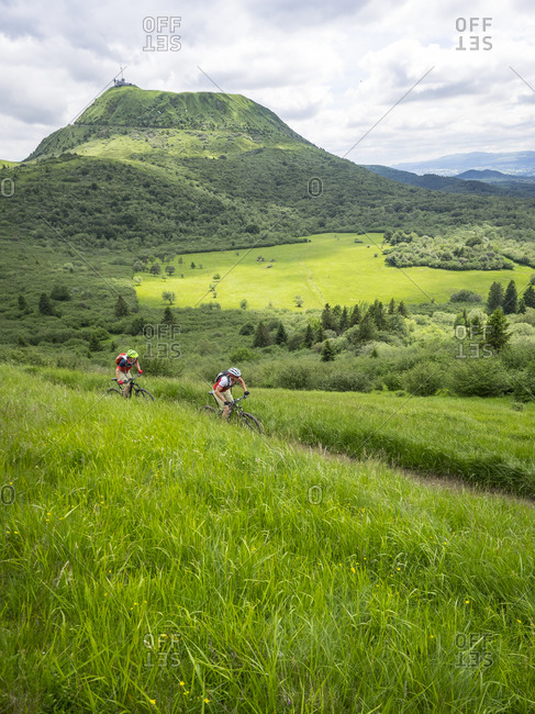 June 27, 2016: Mountain bike single trail to Puy Pariou in France.