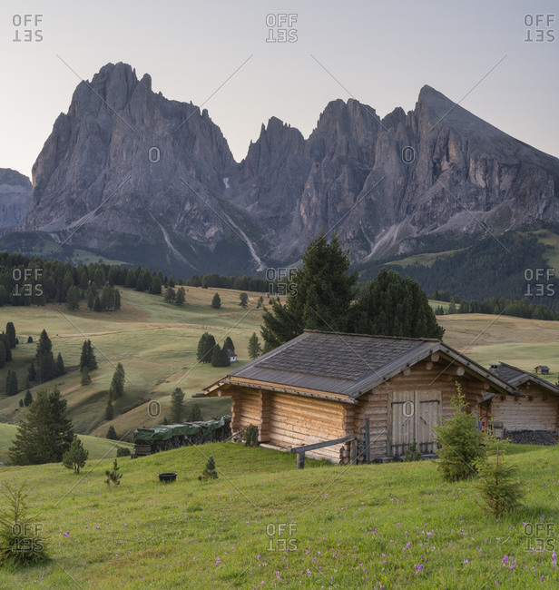 Sassolungo, alpine hut, Alpe di Siusi, South Tyrol, Italy