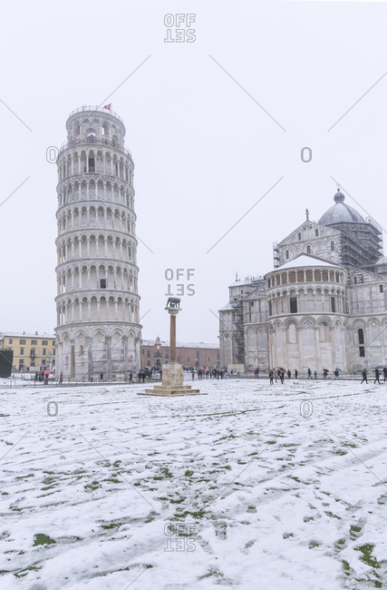 Leaning Tower and in a snowy day, Campo dei Miracoli, Pisa, Tuscany, Italy, Europe