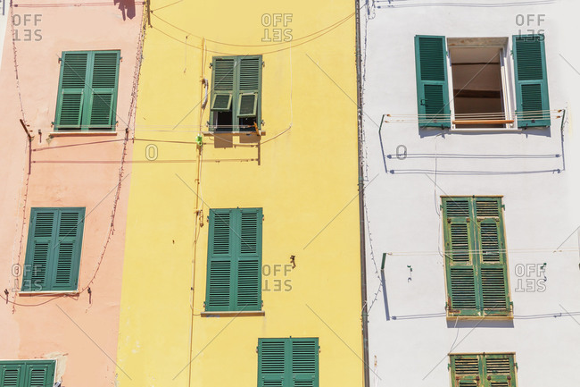 Traditional Ligurian houses facade, Portovenere, La Spezia district, Liguria, Italy