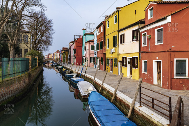 February 3, 2020: Burano, Venice, Island, Veneto, Italy, Northern Italy, colorful fishermen's houses, Europe