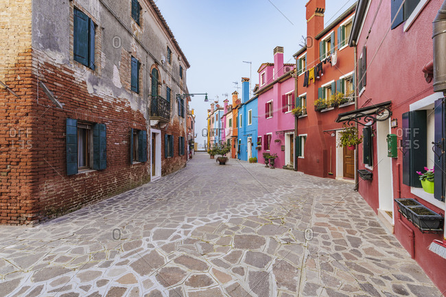 February 3, 2020: Burano, Venice, Island, Veneto, Italy, Northern Italy, colorful fishermen's houses, Europe