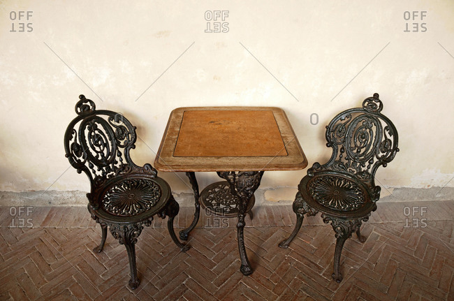 Terrace, table, chairs, Florence, Tuscany, Italy