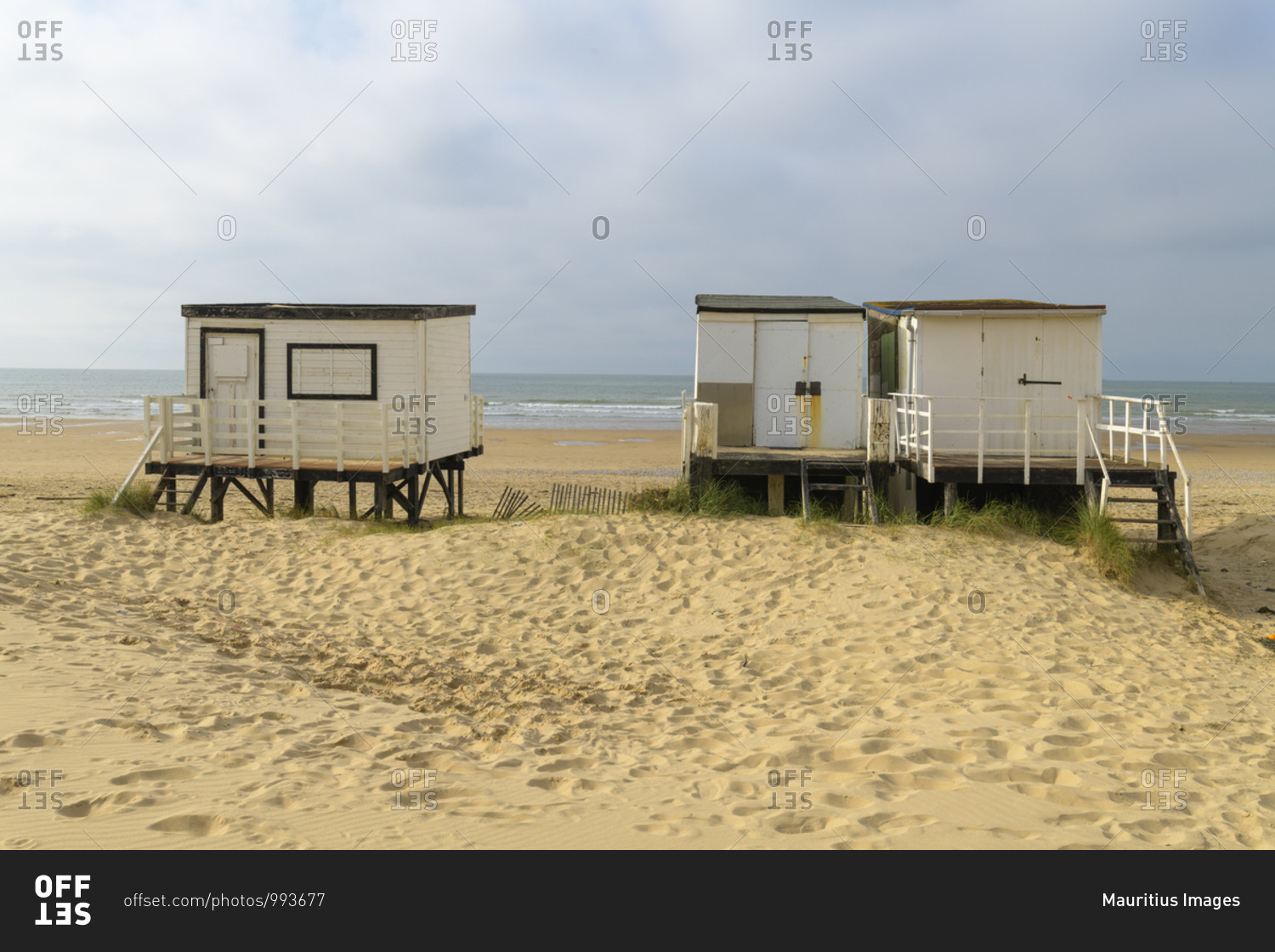Beach with beach houses, Calais, Pas-de-Calais, Hauts-de-France, France