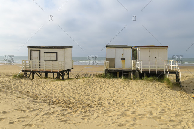 Beach with beach houses, Calais, Pas-de-Calais, Hauts-de-France, France