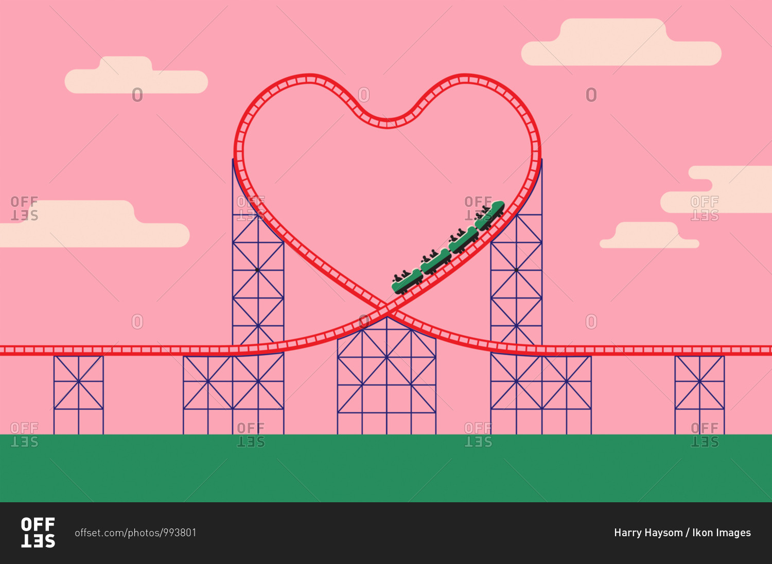 Heart shaped rollercoaster track with car